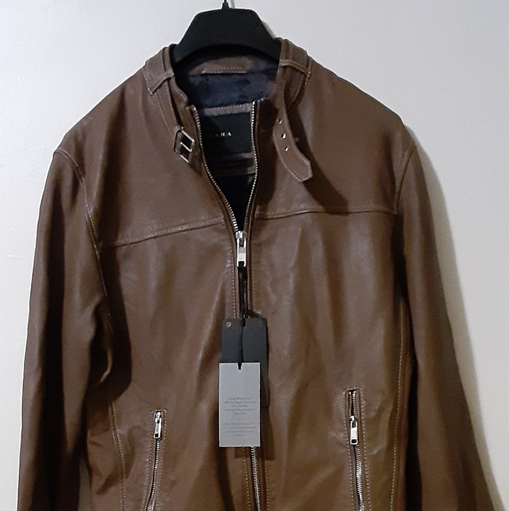 Light lambskin 100% leather biker jacket sz medium